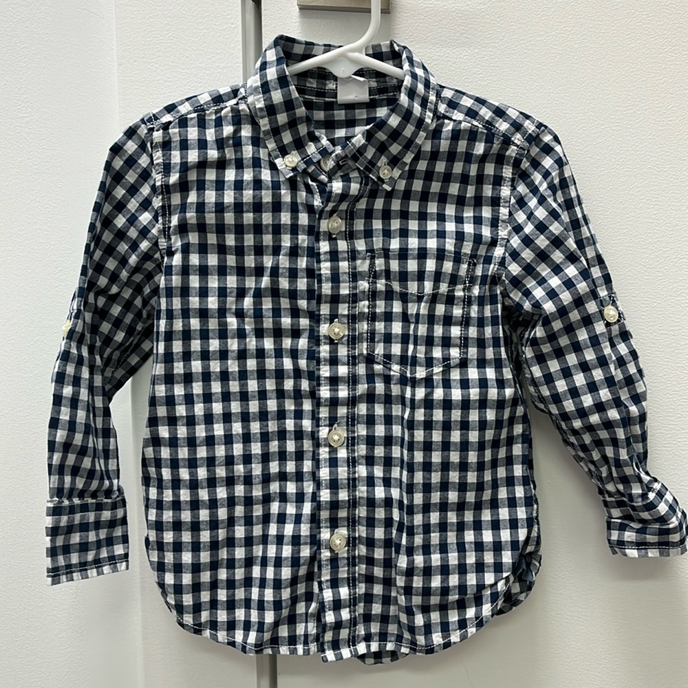 Gap boys button down - blue and white gingham print - size 2